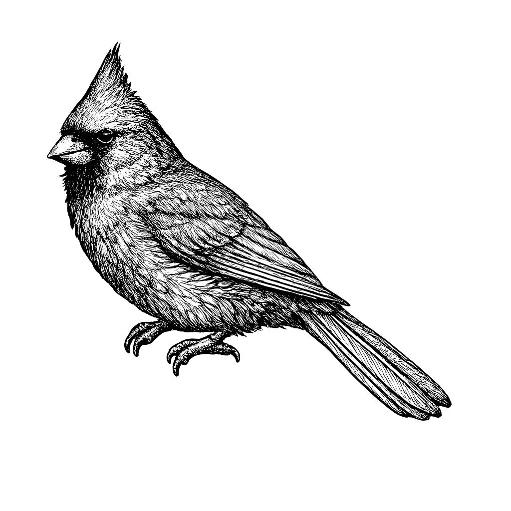 Woodcut illustration of a Northern Cardinal