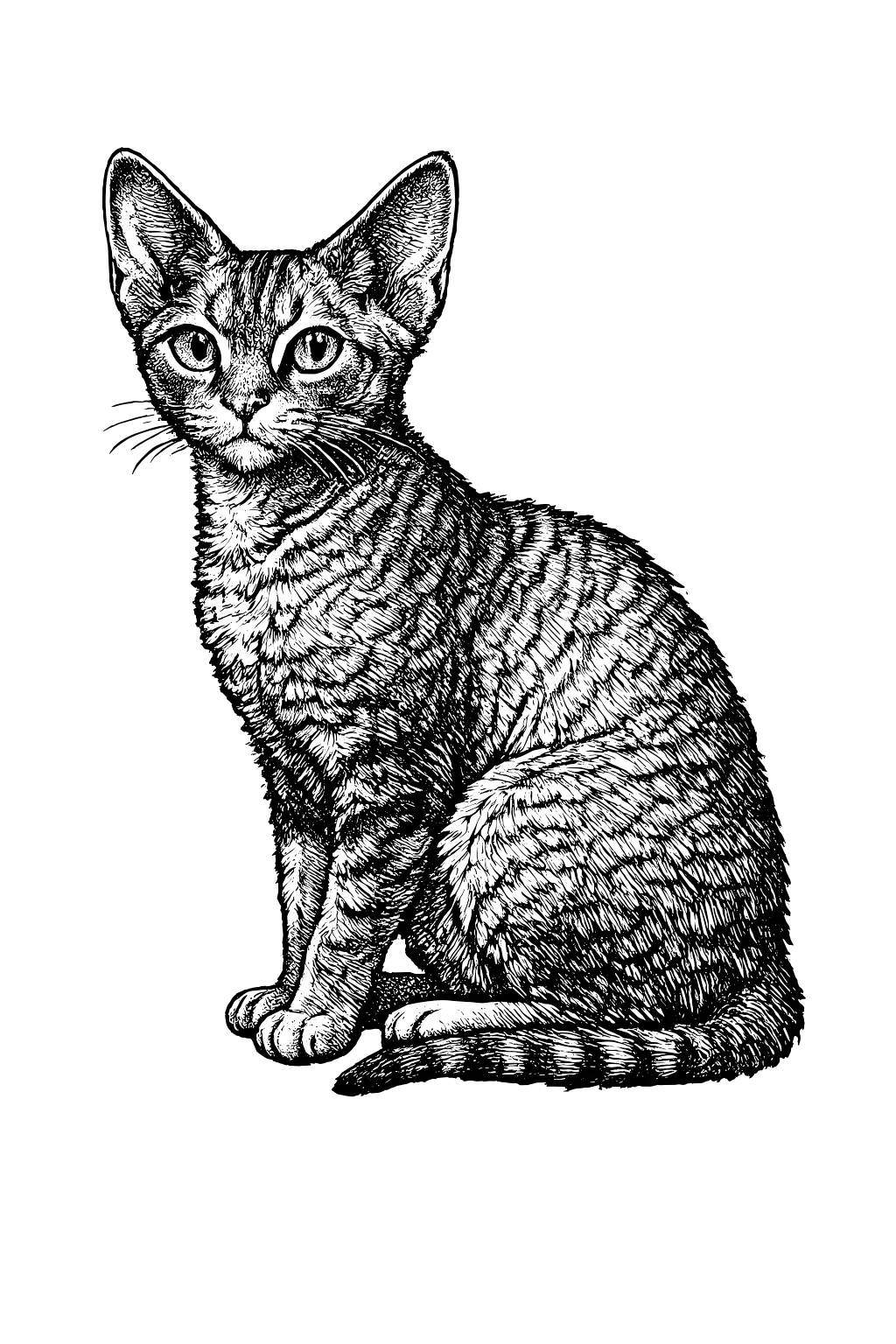 Woodcut illustration of a Devon Rex