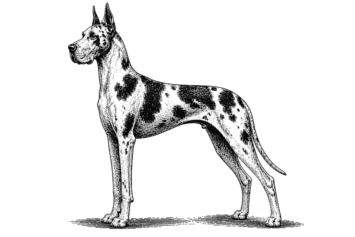 Woodcut illustration of a Great Dane