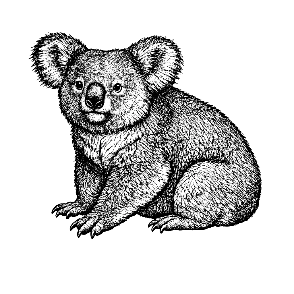 Woodcut illustration of a Koala
