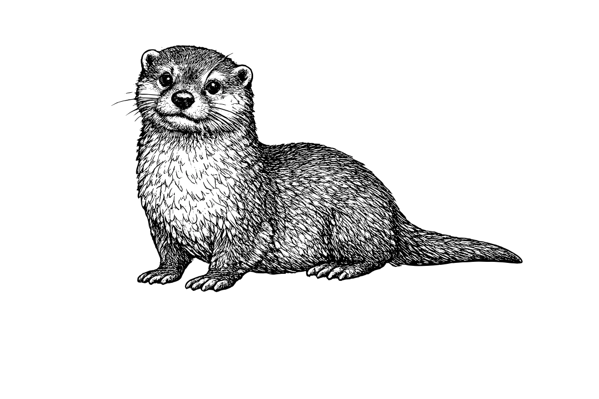 Woodcut illustration of a North American River Otter