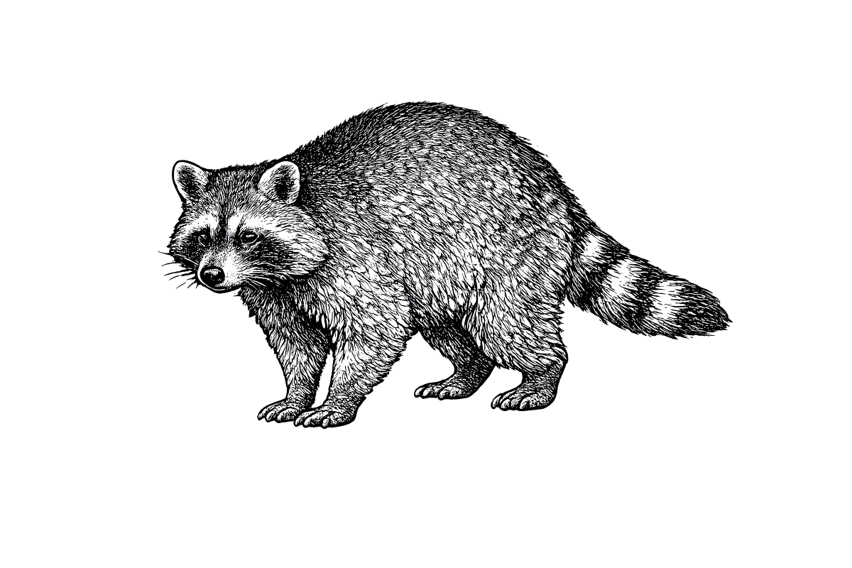 Woodcut illustration of a Raccoon