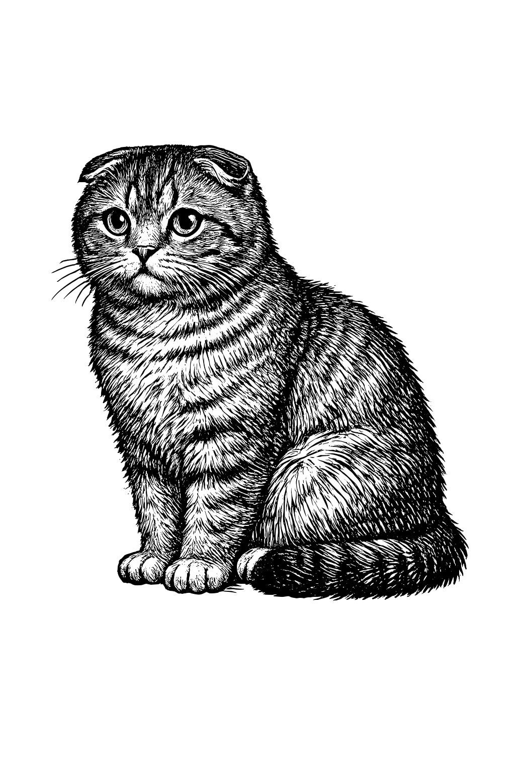Woodcut illustration of a Scottish Fold