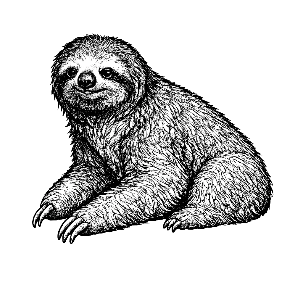 Woodcut illustration of a Three-toed Sloth