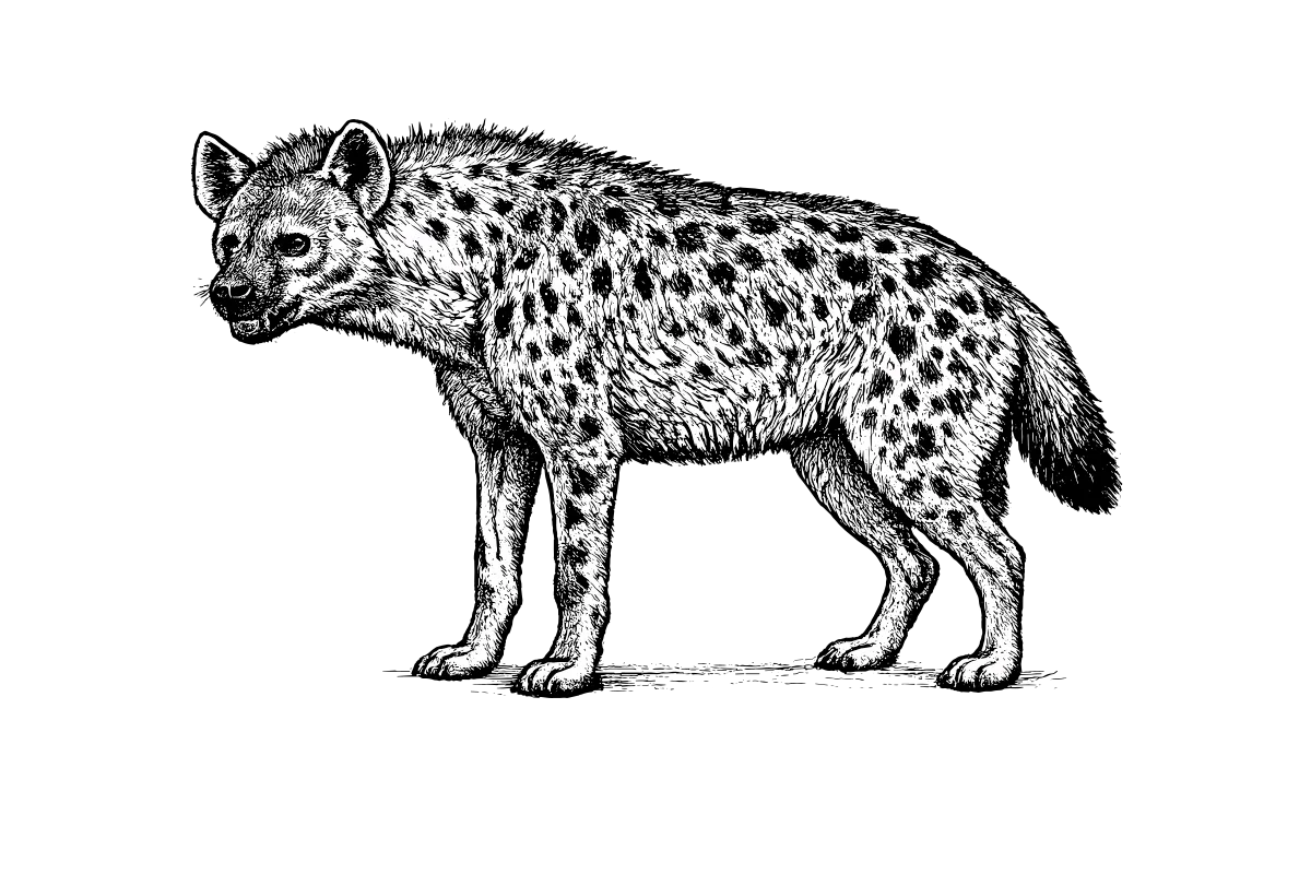 Woodcut illustration of a Spotted Hyena