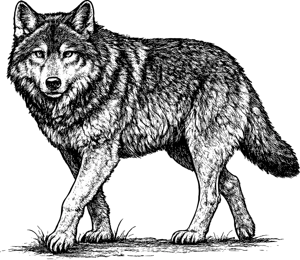 Woodcut illustration of a Gray Wolf