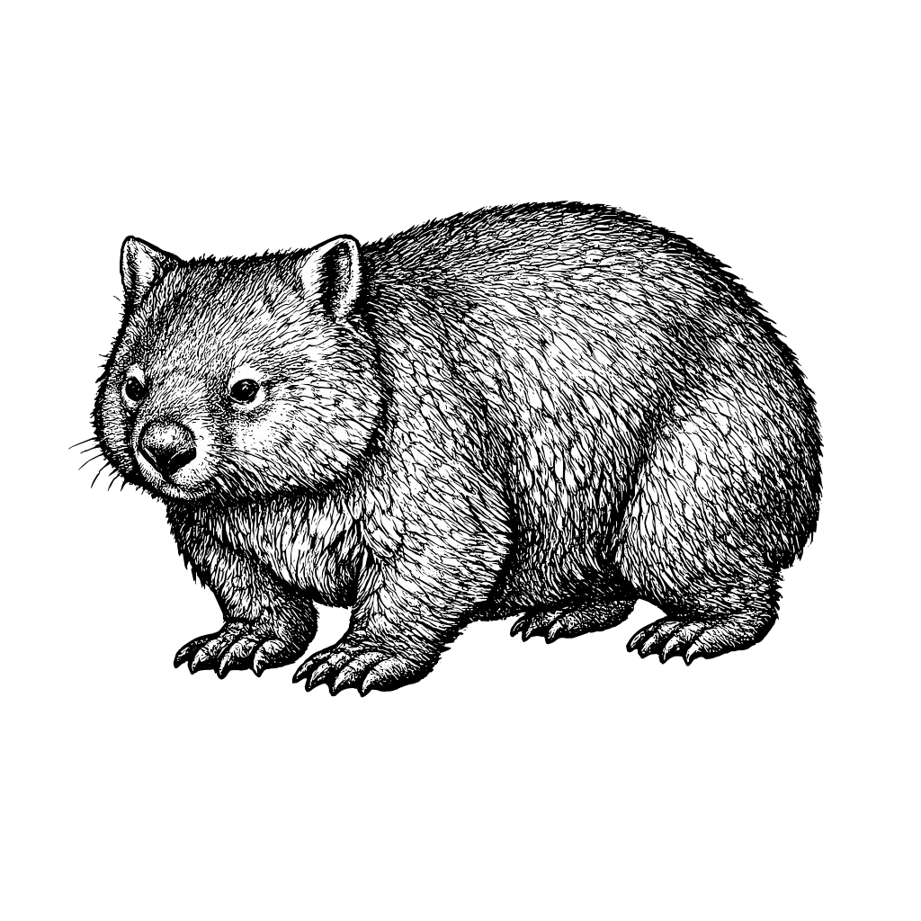 Woodcut illustration of a Common Wombat